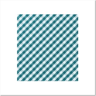 Dark Teal and White Check Gingham Plaid Posters and Art